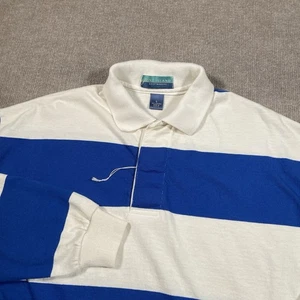Vintage Rubgy Polo Shirt Mens L Blue White Striped Pine Island Made In USA NWOT - Picture 1 of 9