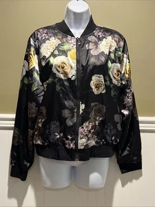 V Cristina Damen Blumendruck Langarm seidig durchgehender Reißverschluss Freizeit Bomberjacke M - Bild 1 von 12