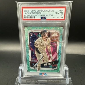 2024 TOPPS CHROME COSMIC JACKSON MERRILL RC /199 AQUA EQUINOX REFRACTOR PSA 10 - Picture 1 of 2