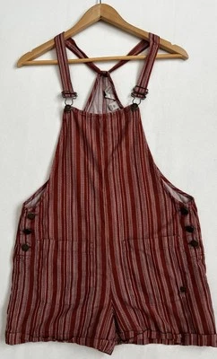 Mameluco Roxy Rojo Algodón Lino Rayas Botones Bolsillos XS Y2K Preppy Exterior Usado en Excelente Condición Foto 1 de 4