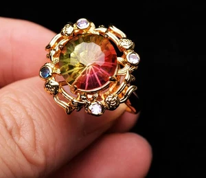 Top Natural Colour watermelon Tourmaline Crystal Gemstone Adjustable Ring - Picture 1 of 6