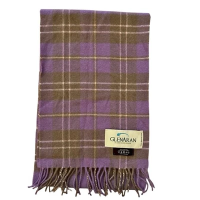 "Bufanda de lana de cordero a cuadros a cuadros verde lila Glenaran hecha en Escocia 10""x66""" Foto 1 de 4