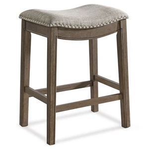 ROME + OAK Backless Saddle Counter Stool, Walnut, Grey Upholstery (For Parts) - Picture 1 of 12