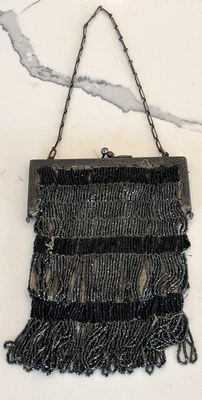 Antique Art Deco Ladies Metal Frame Microbead Purse, Rare Genuine Vintage Style - Image 1 of 4