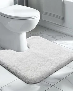 White Toilet Rug 22x24 Non Slip Fluffy Toilet Floor Mat U Shaped Washable Bat... - Picture 1 of 4