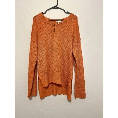 Umgee 橙色针织毛衣纽扣细节长袖休闲套衫 — 第 1/4 张图片
