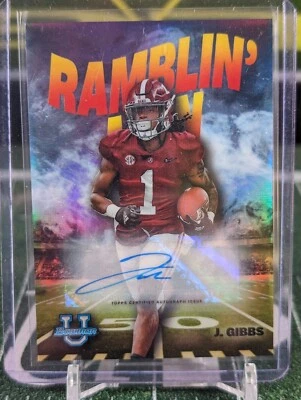 JAHMYR GIBBS 2022 BOWMAN CHROME UNIVERSITY RAMBLIN MAN AUTO 5/99 - Image 1 of 2
