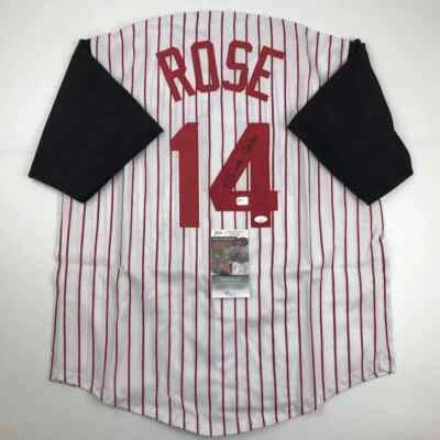 Autographed PETE ROSE Cincinnati Pinstripe Baseball Jersey W/ JSA COA Auto - Image 1 of 4