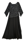 JKARA Evening Gown Size 14 Chiffon Sequin Beaded 3/4 Sleeve Black NWT $299