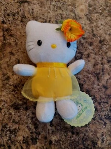 Sanrio Hello Kitty 2001 felpa flor amarilla 6" vintage totalmente nueva con etiqueta - Imagen 1 de 4