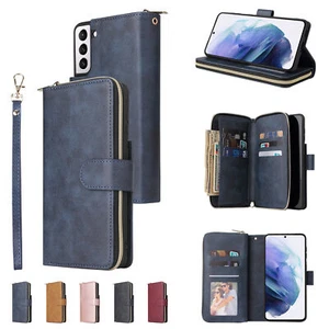 For Samsung S25 Ultra S24 S22 S21 A15 A55 Zipper Wallet Cover Leather Phone Case - Picture 1 of 35