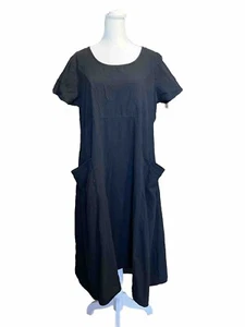Damen schwarzes Kleid kurz mit kurzärmeligen Taschen XL Baumwolle Polly - Bild 1 von 6