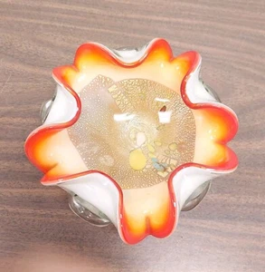 Vintage Art Blown Glass Ruffled Edges Trinket Dish Ashtray Superb Design Red - Picture 1 of 7