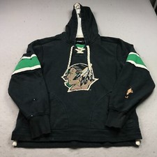 North Dakota Fighting Sioux Hoodie Mens Medium Black Sweatshirt Reebok Hockey