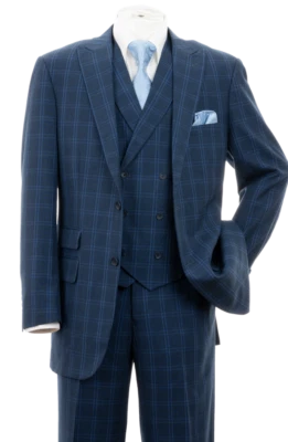 Men's Luxurious Wool Feel SUIT 3-PC w/ VEST Plaid/ChecksDesign SideVents 5702V7 - Image 1 of 4