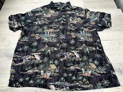 Camisa David Taylor Para Hombre 2XL Negra Palmeras Hawaiana Manga Corta Abotonada Rayón Foto 1 de 4