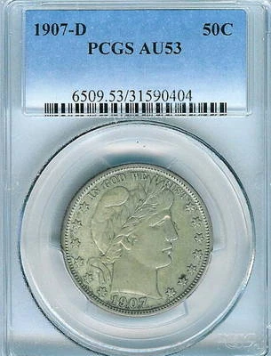 1907-D Barber Half Dollar : PCGS AU53 - Image 1 of 2