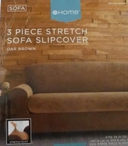 HOME 3 pc Oar Brown Stretch Sofa Slipcover $130 NIP - Picture 1 of 6