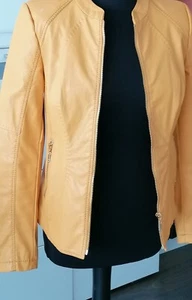 Kensol Designer Jacke LEDERoptik senfgelb Gr 36 38 S mit Schal - Bild 1 von 13