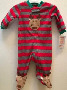 NAVIDAD Invierno RENO Carters Bebé Niño NB Polar Pijamas Rojo Gris 1 pieza Pies Nuevo con Etiquetas - Imagen 1 de 4