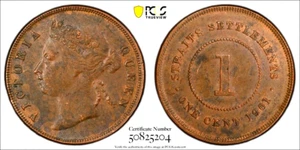 1901 Straits Settlements 1 Cent PCGS AU53, KM-16, Malaysia - Bild 1 von 3