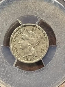 PCGS AU55 1888 THREE CENT NICKEL SCARCE BETTER DATE NICE QUALITY AU - Picture 1 of 3