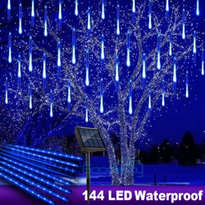144 LEDs Meteoros Lluvia Luces Solares De Arbol Navidad Decoracion Para Exterior - Picture 1 of 10
