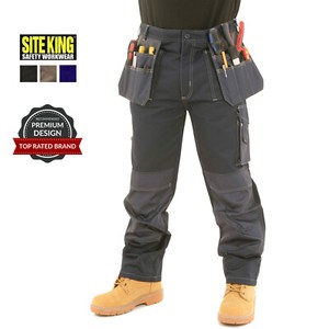 Mens SITE KING Holster Pocket Cargo Work Trousers Size 30 to 42 in Black or Navy