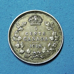 Canada 5 Cents Silver Coin 1918, King George V, Combined Shipping - Foto 1 di 2