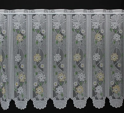 Scheibengardine Meterware nach Maß "Blumenranke weiß/gelb"  30/50/60/80/110cm - Bild 1 von 4