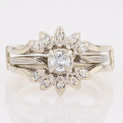 .33ctw Diamond Solitaire with Accents Wedding Set Rings 14k White Gold Size 6 - Image 1 of 4