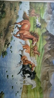 Nº505 Dinámico 8 Caballos Corriendo Sobre el Agua, Original, Grande 54x 33 Pulgadas   Foto 1 de 4