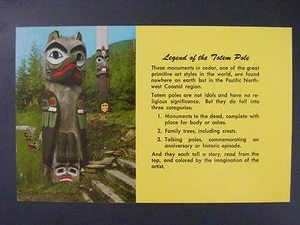 Tarjeta postal Legend Of The Totem Pole Vintage Curt Teich Color Cromo 1965 - Imagen 1 de 2