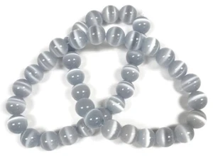 38 Cat's Eye Fiber Optic Silver Gray Glass 10mm. Smooth Round Beads 2606 - Picture 1 of 4