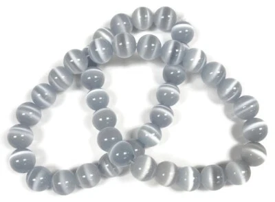 38 Ojo de Gato Fibra Óptica Vidrio Gris Plateado 10mm. Cuentas redondas lisas 2606 Foto 1 de 4