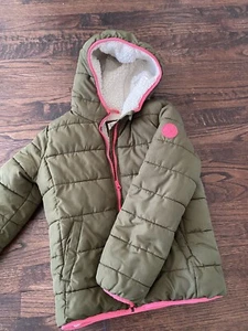 GAP kids puffer coat size large green & Pink With Sherpa Style Lining - Picture 1 of 6