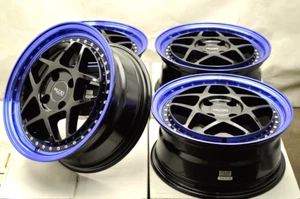 15" Wheels Rims Black Blue Chevy Aveo Cobalt Spark Honda Civic Scion xB Corolla - Picture 1 of 7