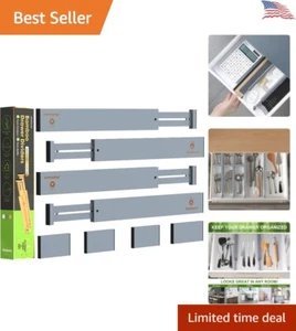 Expandable Bamboo Drawer Separators - Adjustable Spring-loaded Organizer - Grey - Picture 1 of 9