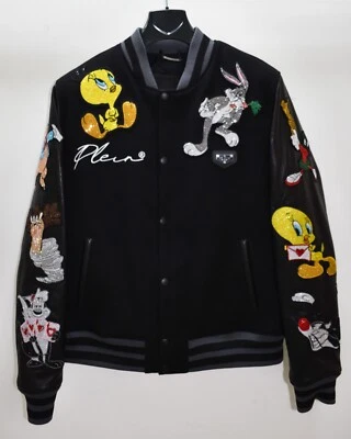 Мужская куртка-бомбер Looney Tunes с рукавами из натуральной кожи Philipp Plein College - Изображение 1 из 4