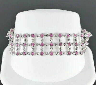 $5500 Moneda Roberto Oro Blanco 18K Bisel Redondo Zafiro Rosa Pulsera 7.5" Foto 1 de 4