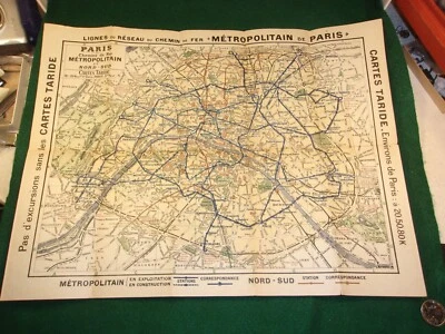 BEAUTIFUL OLD VTG ANTIQUE 1924 FOLDING COLORED MAP OF METROPOLITAN PARIS, FRANCE - Image 1 of 4