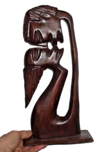 VINTAGE MID CENTURY MODERN LOVERS WOOD CARVING SCULPTURE 1960'S LOVE CARVINGS - Picture 1 of 22