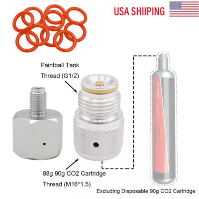 Juego de adaptadores de CO2 para cartucho de CO2 desechable 88G 90G a tanque de rosca G1/2-14 Foto 1 de 4
