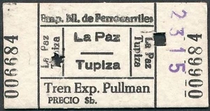 BOLIVIA Railway ticket Pullman La Paz - Tupia 1983 QY9390 - Picture 1 of 1