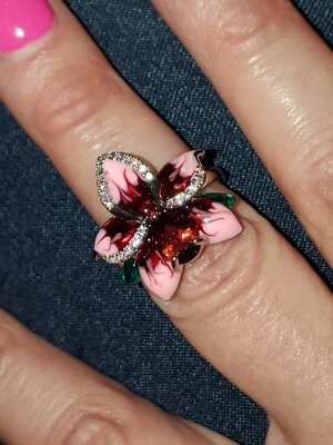 BOGO. Talla 7. Nuevo con etiquetas. ANILLO ROSA, RUBÍ Y ESMALTE. MUY BONITO Y ÚNICO  Foto 1 de 2