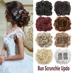 Large Thick Curly Bun Hair Piece Scrunchie Updo Clip in Hair Extensions as Real - Picture 1 of 33
