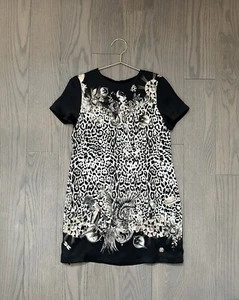 Roberto Cavalli Junior 8Y Girls graphic-print short-sleeve dress 100% Silk Black - Picture 1 of 13