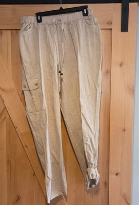 ¡Nuevo! Pantalones al Tobillo Catherines Talla 1X Mezcla de Lino Convertible Dobladillo Carga Cordón Foto 1 de 4