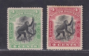 North Borneo Scott 103-104 MH 1899-1900 4c Orangutan 2 Different Colors SCV $50 - Picture 1 of 2
