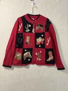 Tiara Int. Suéter Chaqueta Ecuestre Cremallera Completa Talla Grande Caballo Vaquera Bordado - Imagen 1 de 9